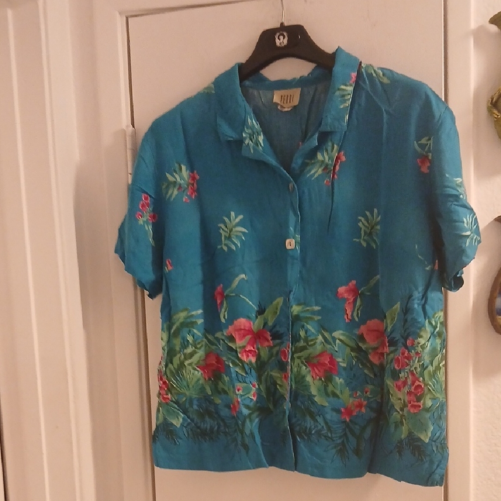 Teddi Teal Floral Button Down Shirt 1X